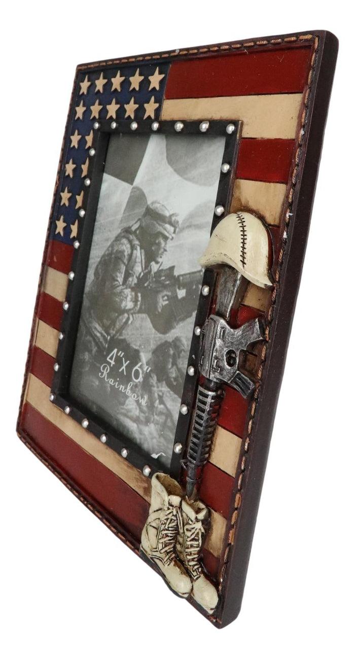 Ebros Gift Western Stars USA Flag Fallen Soldier Boots Rifle Helmet Picture Frame 4"X6"