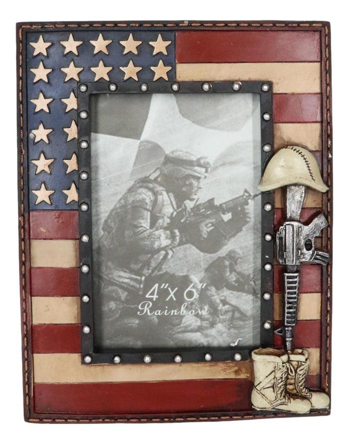 Ebros Gift Western Stars USA Flag Fallen Soldier Boots Rifle Helmet Picture Frame 4"X6"