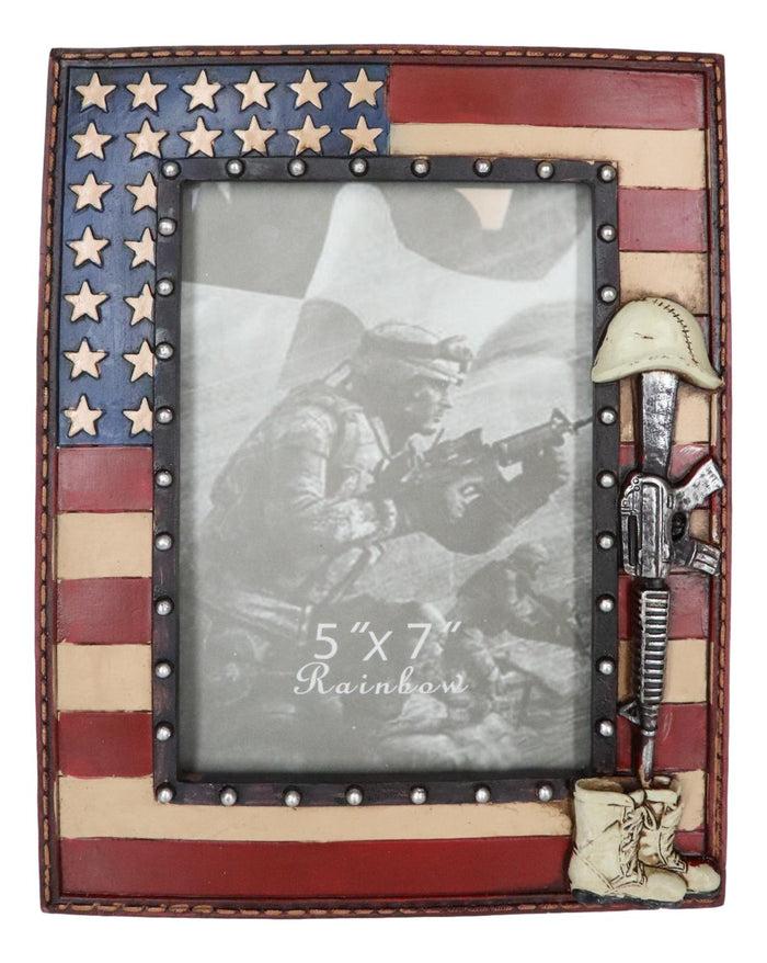 Ebros Gift Western Stars USA Flag Fallen Soldier Boots Rifle Helmet Picture Frame 5"X7"