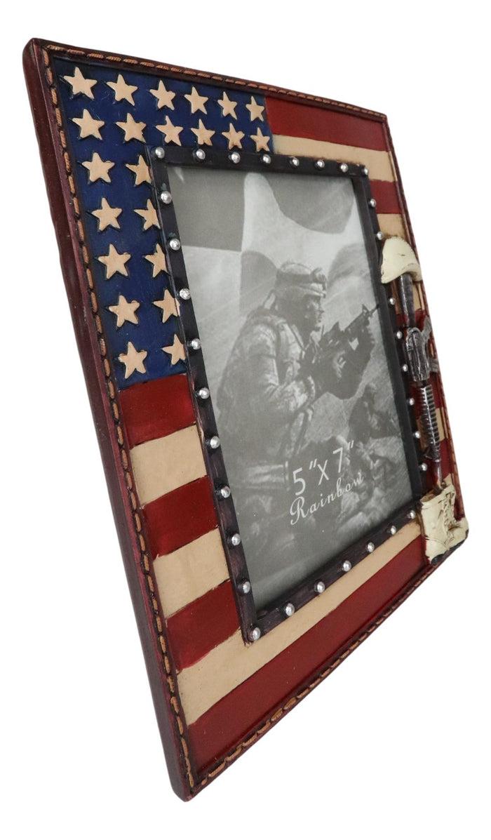 Ebros Gift Western Stars USA Flag Fallen Soldier Boots Rifle Helmet Picture Frame 5"X7"