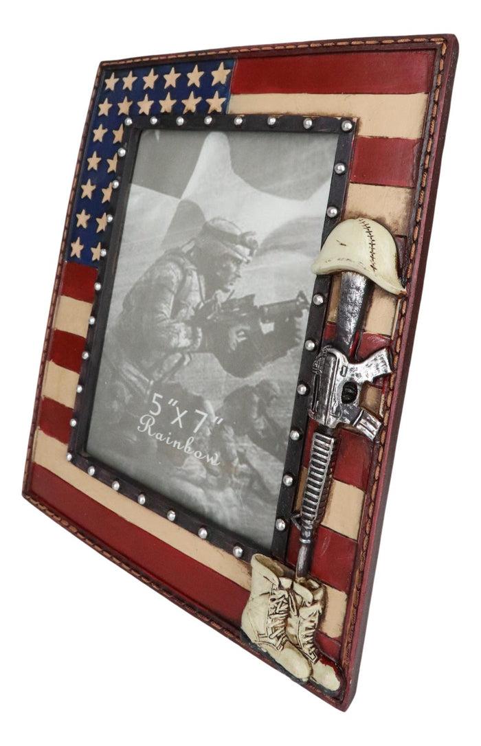 Ebros Gift Western Stars USA Flag Fallen Soldier Boots Rifle Helmet Picture Frame 5"X7"