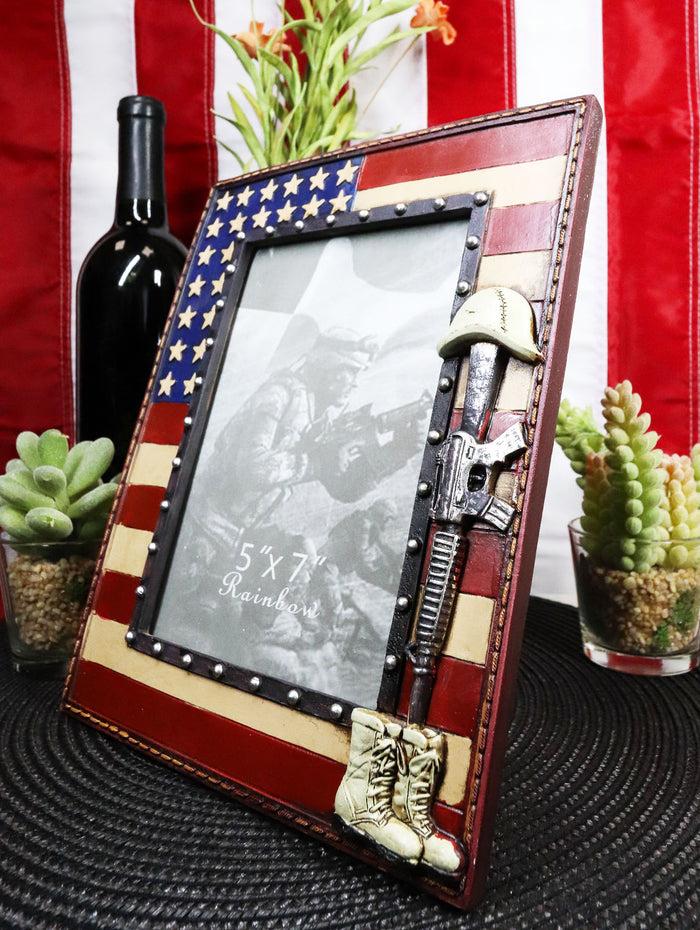 ebros gift Western Stars USA Flag Fallen Soldier Boots Rifle Helmet Picture Frame 5"X7"