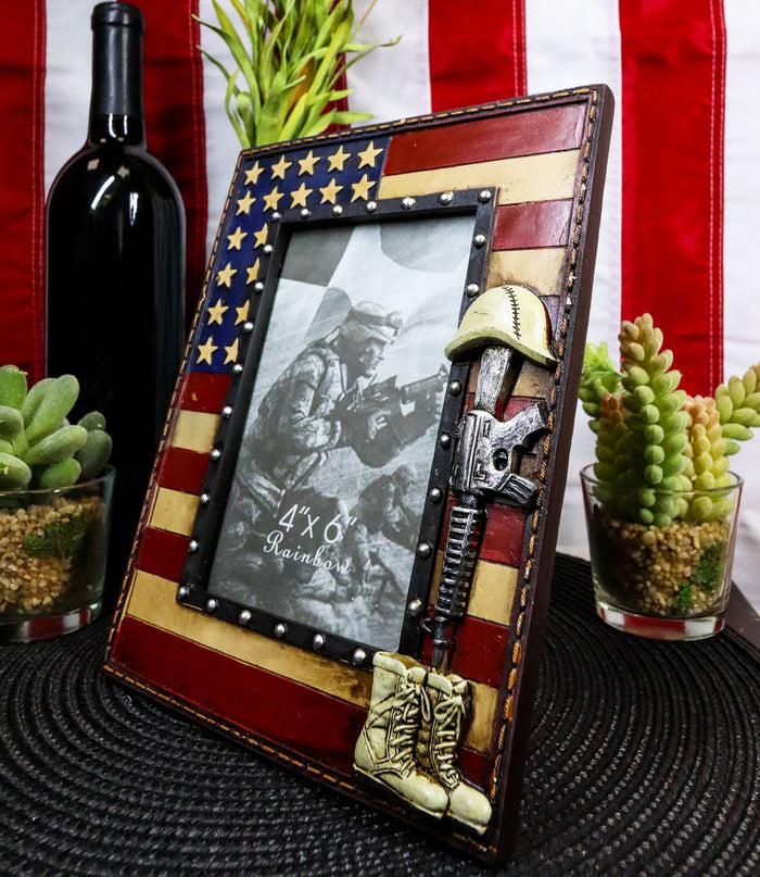 ebros gift Western Stars USA Flag Fallen Soldier Boots Rifle Helmet Picture Frame 4"X6"