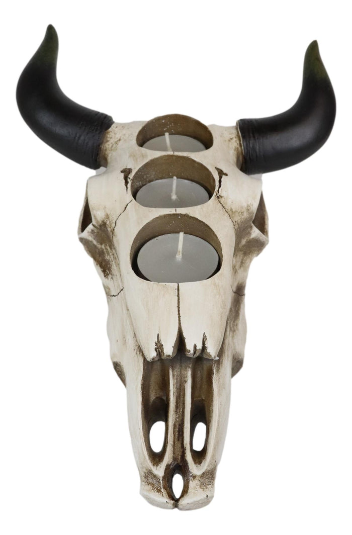 Ebros Gift Western Steer Bull Cow Skull Decorative 3 Tea Light Votives Candle Holder Decor