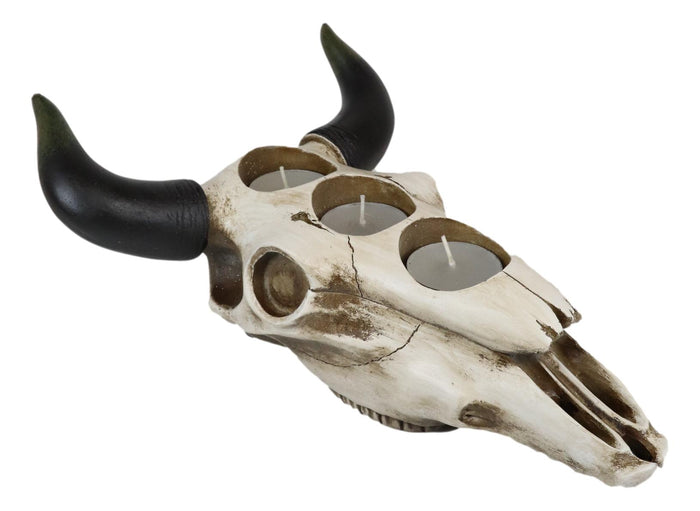 Ebros Gift Western Steer Bull Cow Skull Decorative 3 Tea Light Votives Candle Holder Decor