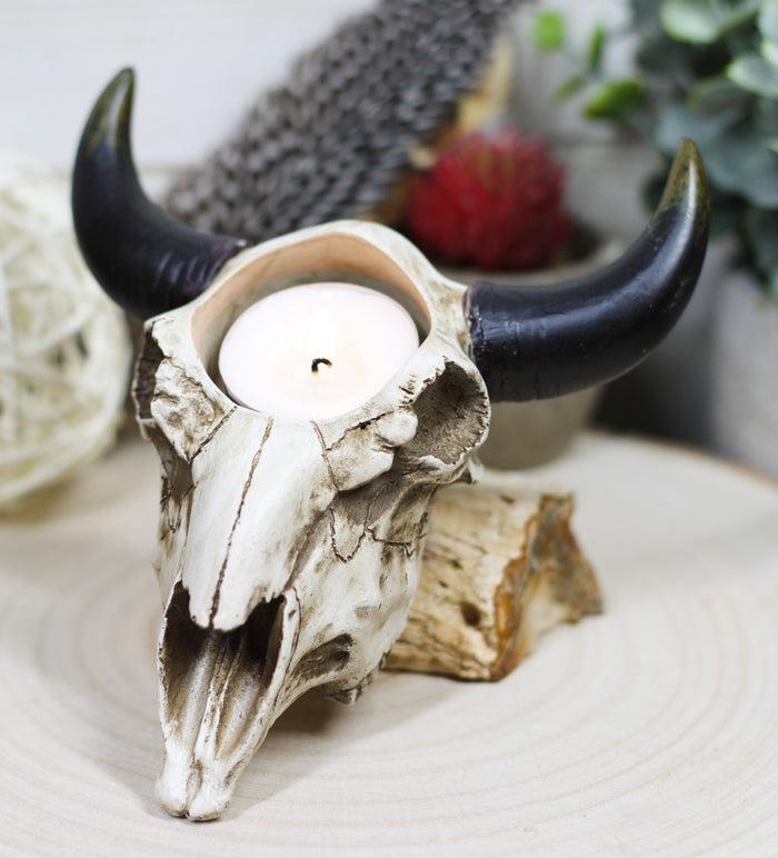 ebros gift Western Steer Cow Skull Decorative Tea Light Votive Candle Holder Figurine