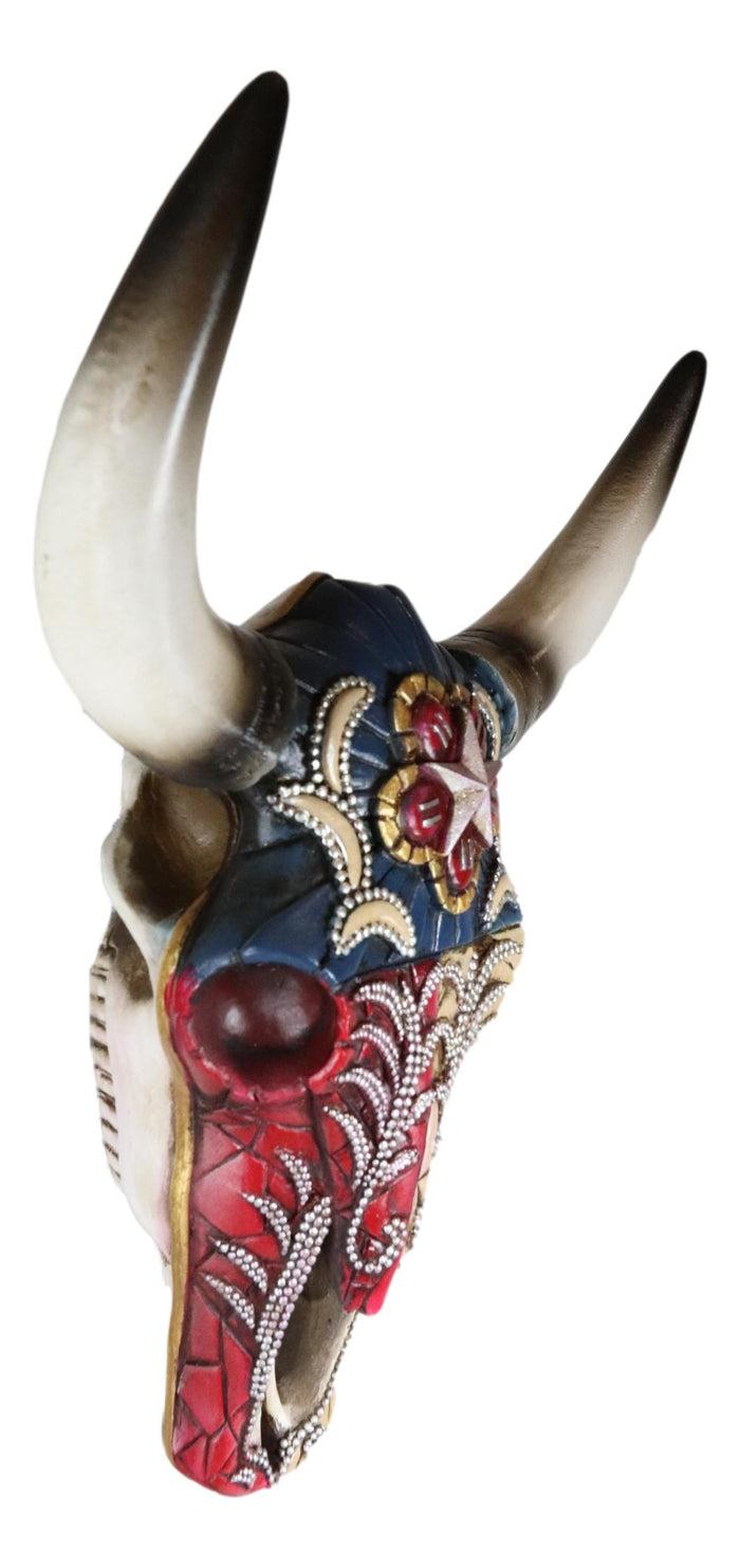 Ebros Gift Western Texas Flag Colors Floral Tribal Tattoo Bison Cow Skull Wall Decor Plaque