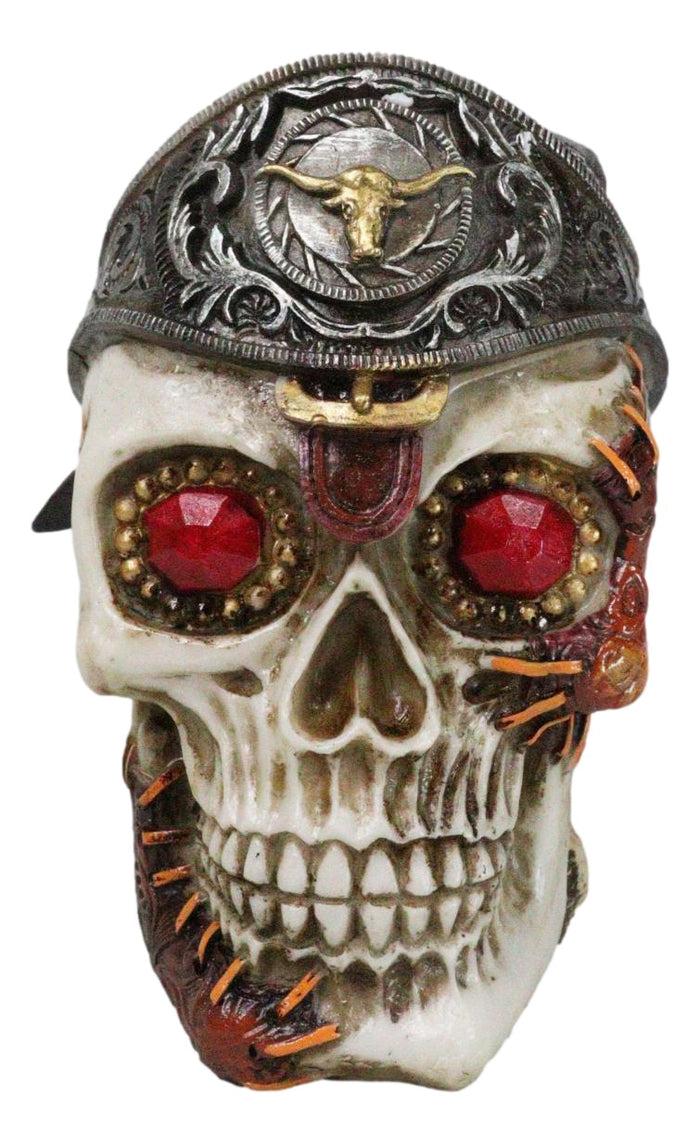 Ebros Gift Western Texas Longhorn Silver Concho Buckle Skull Money Coin Bank Figurine