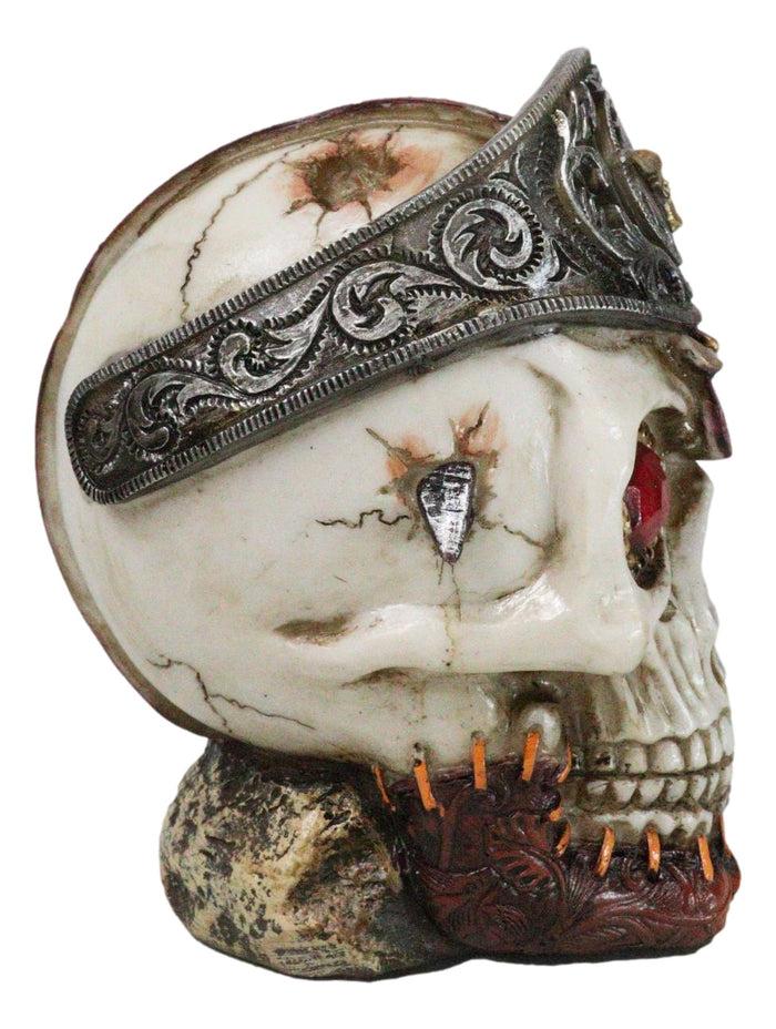 Ebros Gift Western Texas Longhorn Silver Concho Buckle Skull Money Coin Bank Figurine