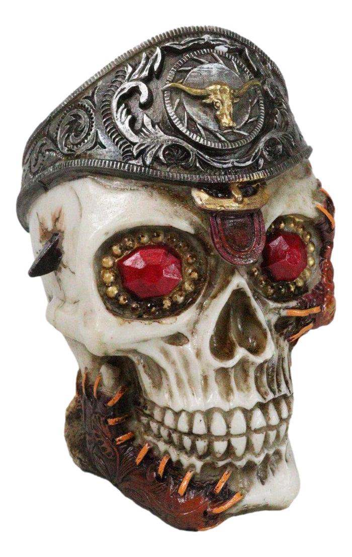 ebros gift Western Texas Longhorn Silver Concho Buckle Skull Money Coin Bank Figurine
