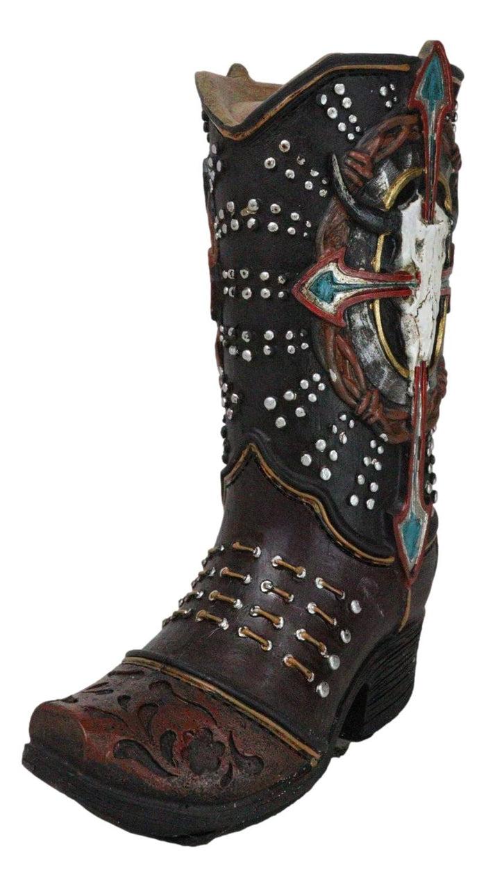 Ebros Gift Western Texas Longhorn Skull Barbed Wires And Arrow Cross Cowboy Boot Money Bank