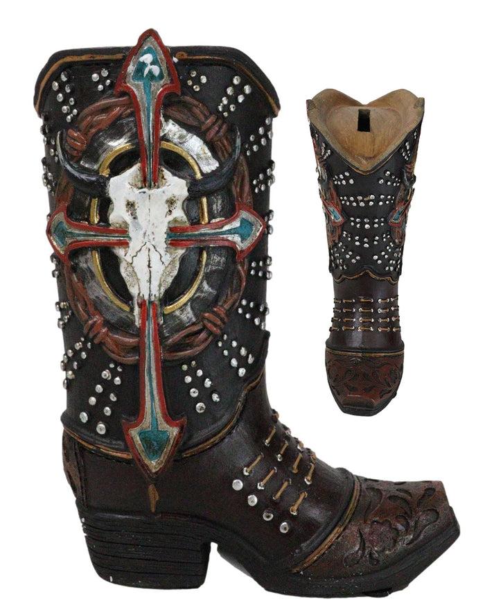 ebros gift Western Texas Longhorn Skull Barbed Wires And Arrow Cross Cowboy Boot Money Bank