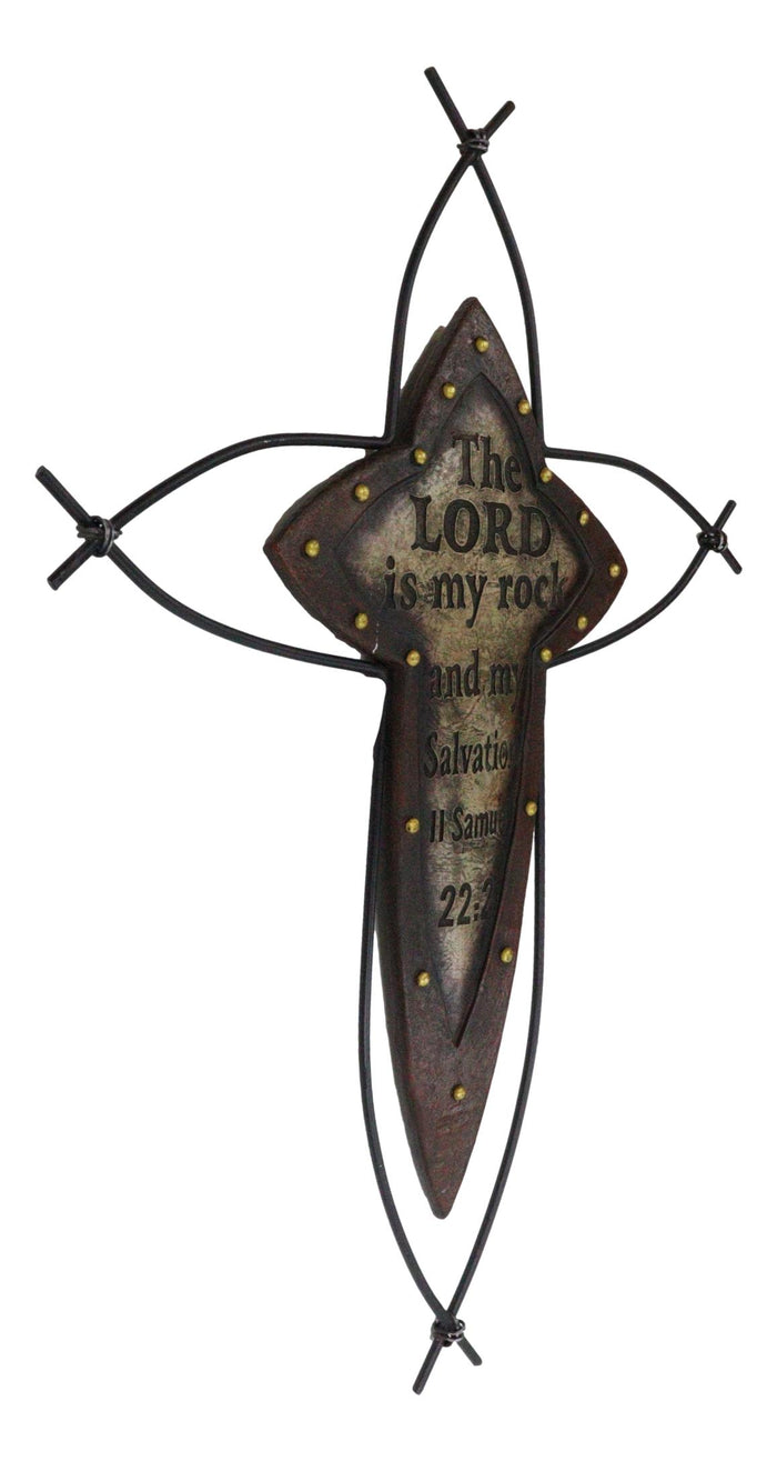 Ebros Gift Western The Lord Is My Rock Ichthys Greek Fish Christ Metal Wire Wall Cross
