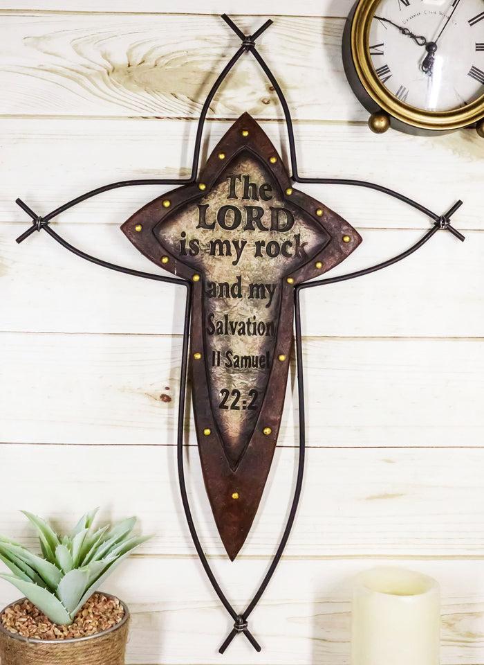 ebros gift Western The Lord is My Rock Ichthys Greek Fish Christ Metal Wire Wall Cross