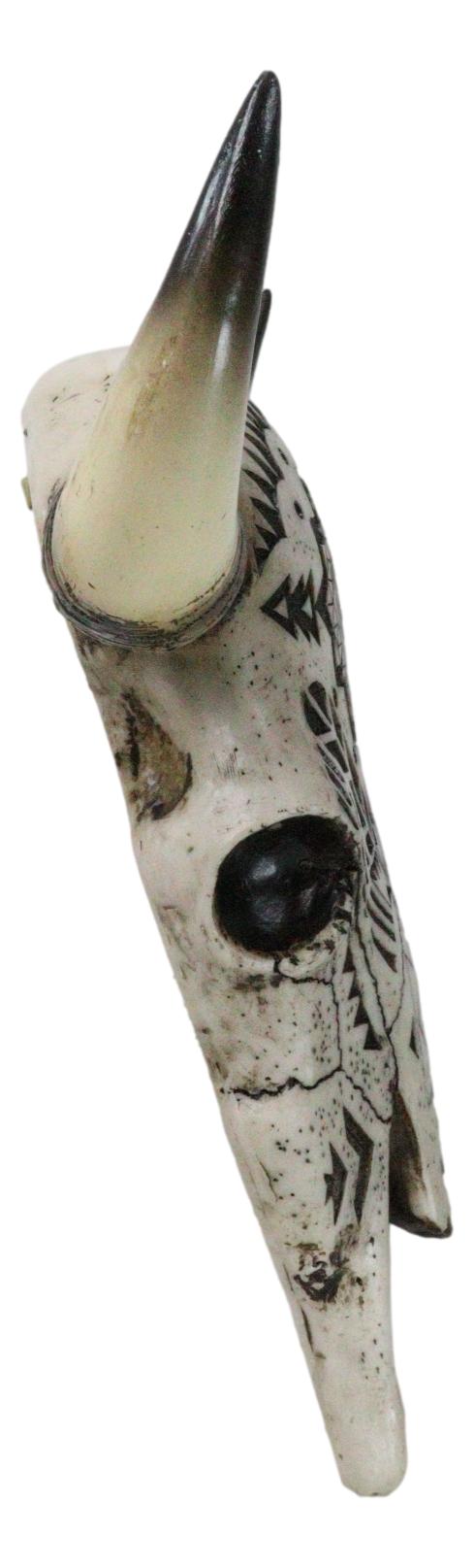 Ebros Gift Western Tribal Aztec Vector Tattoo Patterns Horned Cow Skull Wall Decor Plaque