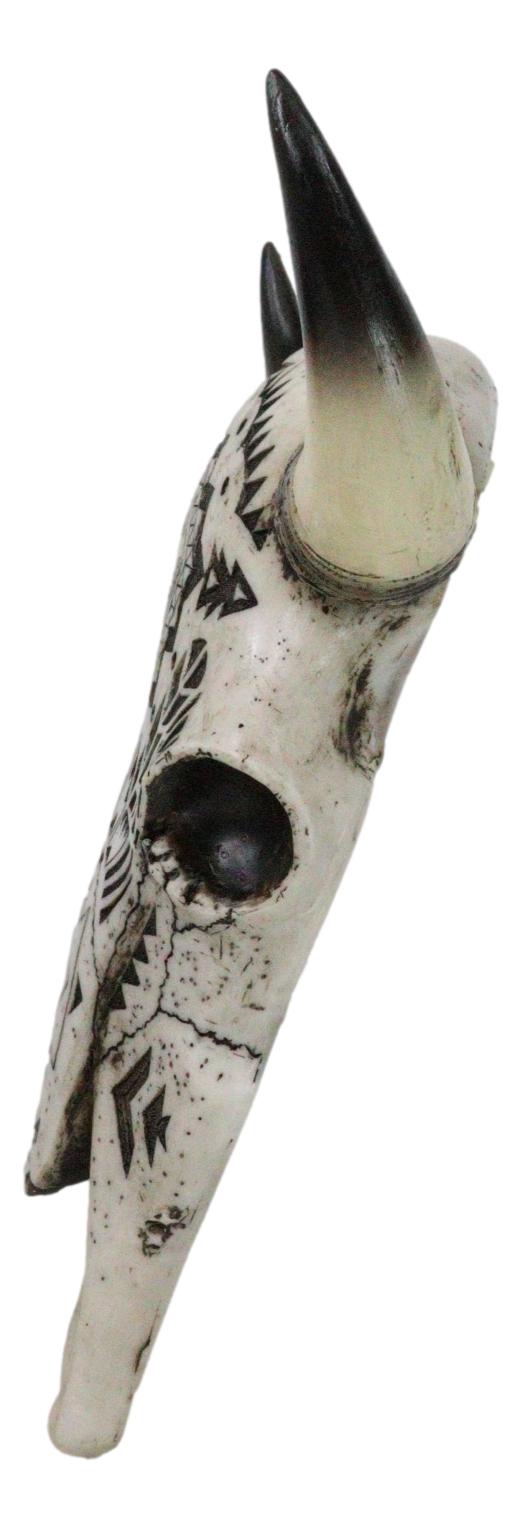 Ebros Gift Western Tribal Aztec Vector Tattoo Patterns Horned Cow Skull Wall Decor Plaque