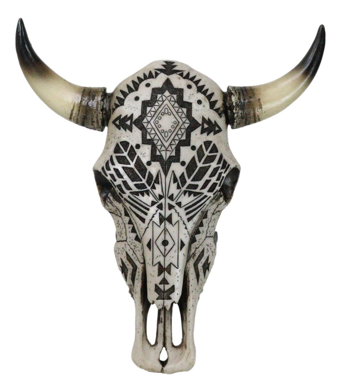 ebros gift Western Tribal Aztec Vector Tattoo Patterns Horned Cow Skull Wall Decor Plaque
