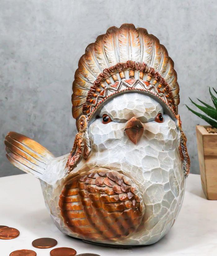 ebros gift Western Tribal Indian Chief Bird With Headdress Money Coin Savings Piggy Bank