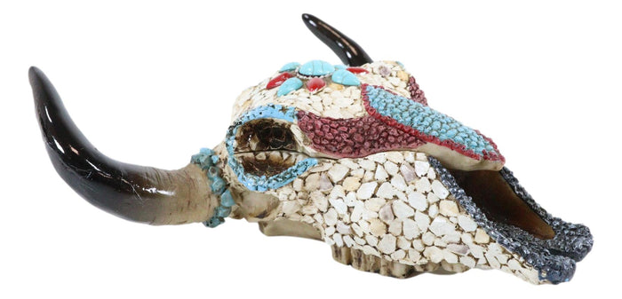 Ebros Gift Western Turquoise And Red Teardrop Gems Mosaic Steer Cow Skull Decorative Box