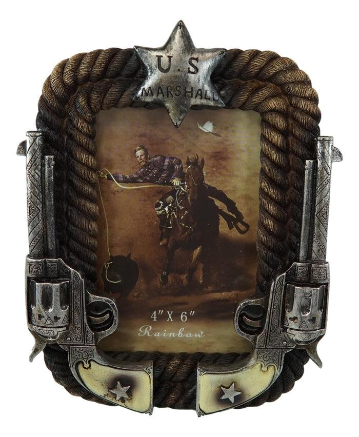 Ebros Gift Western US Marshall Badge Revolver Pistols And Ropes 4"X6" Photo Picture Frame