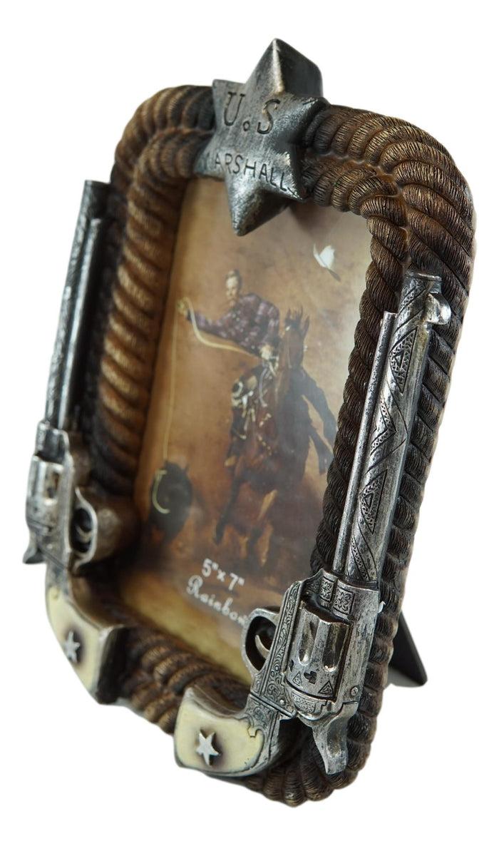 Ebros Gift Western US Marshall Badge Revolver Pistols And Ropes 5"X7" Photo Picture Frame