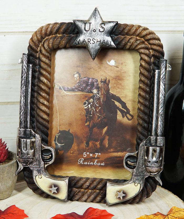 ebros gift Western US Marshall Badge Revolver Pistols And Ropes 5"X7" Photo Picture Frame