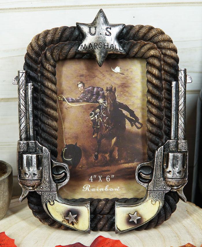 ebros gift Western US Marshall Badge Revolver Pistols And Ropes 4"X6" Photo Picture Frame