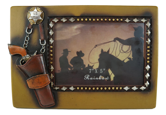 Ebros Gift Western US Marshall Badge With Revolver Pistol In Holster Photo Picture Frame