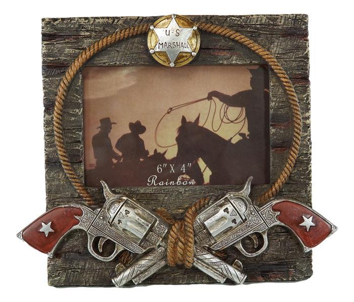 Ebros Gift Western US Marshall Badge With Revolver Pistols And Lasso Photo Picture Frame