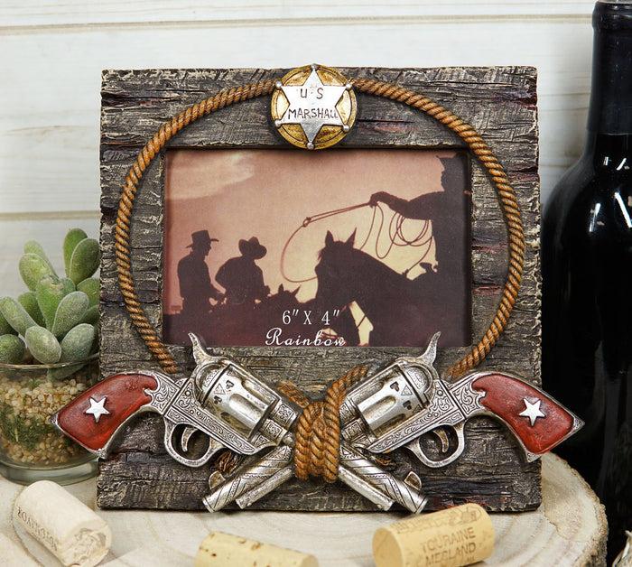 ebros gift Western US Marshall Badge With Revolver Pistols And Lasso Photo Picture Frame