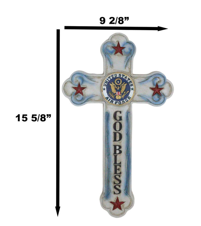 Ebros Gift Western USA Air Force Patriotic Bald Eagle Emblem God Bless Memorial Wall Cross