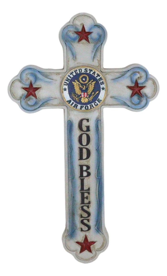 Ebros Gift Western USA Air Force Patriotic Bald Eagle Emblem God Bless Memorial Wall Cross
