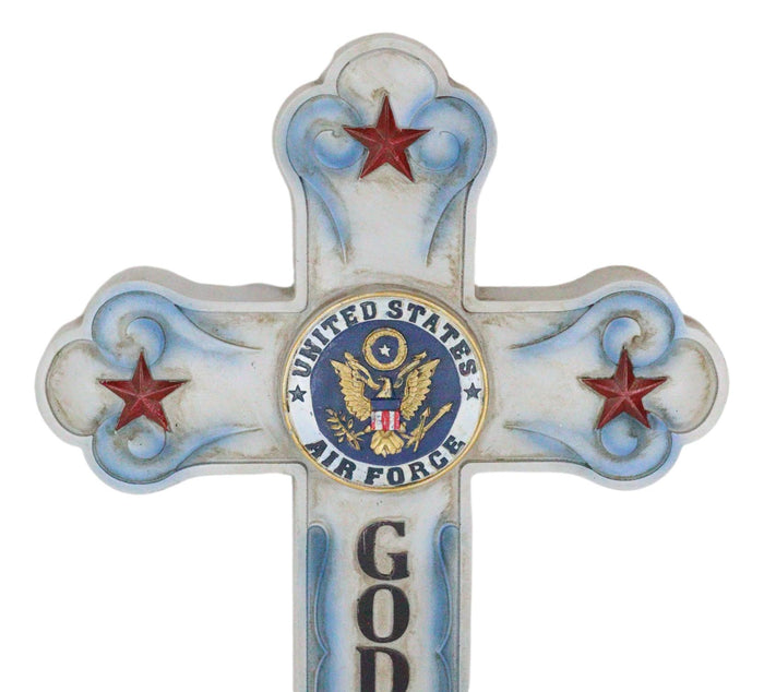 Ebros Gift Western USA Air Force Patriotic Bald Eagle Emblem God Bless Memorial Wall Cross