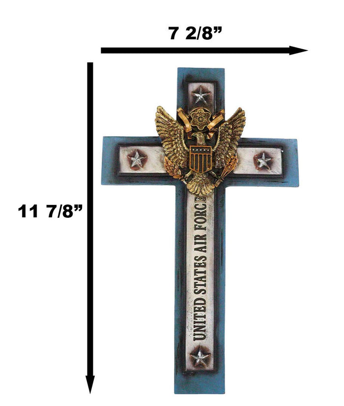 Ebros Gift Western USA Air Force Patriotic Bald Eagle Emblem Blue Memorial Wall Cross