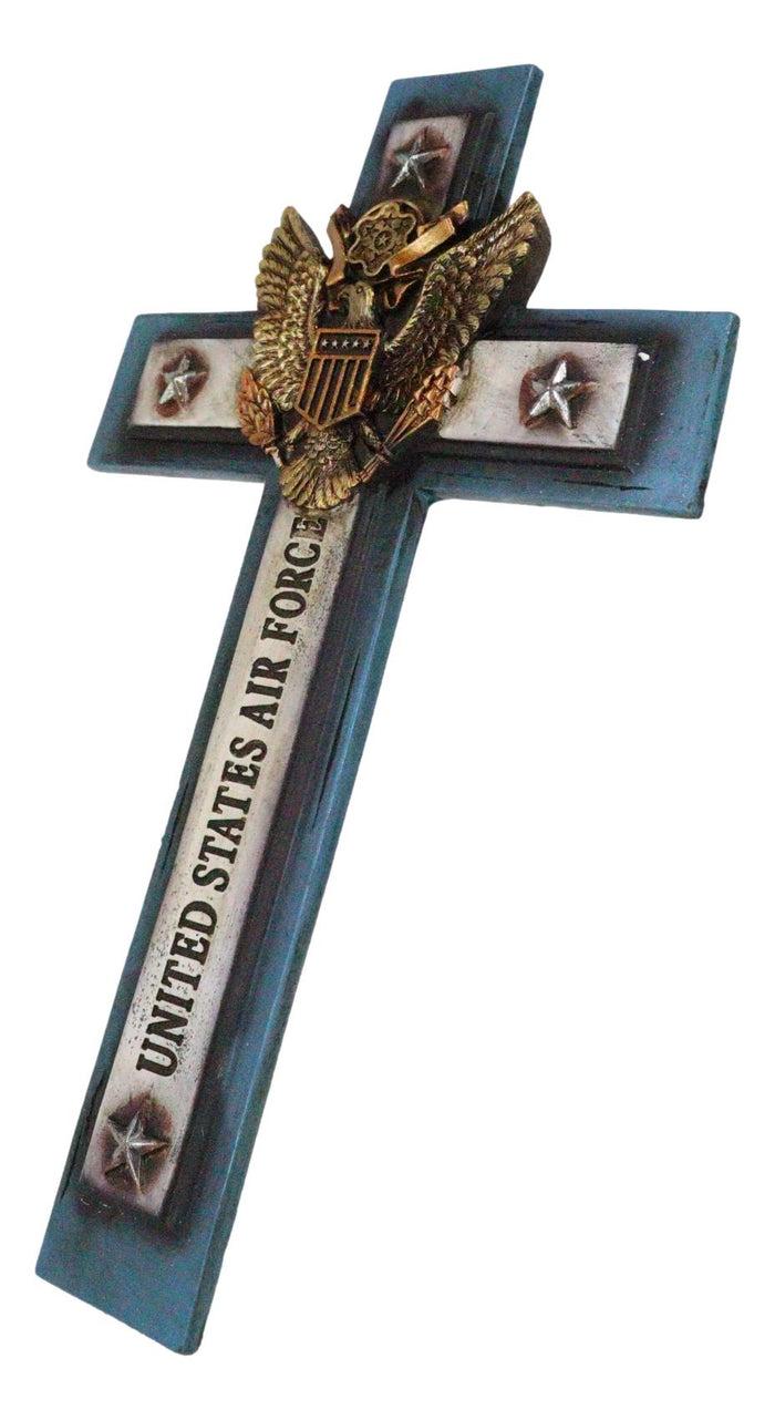 Ebros Gift Western USA Air Force Patriotic Bald Eagle Emblem Blue Memorial Wall Cross