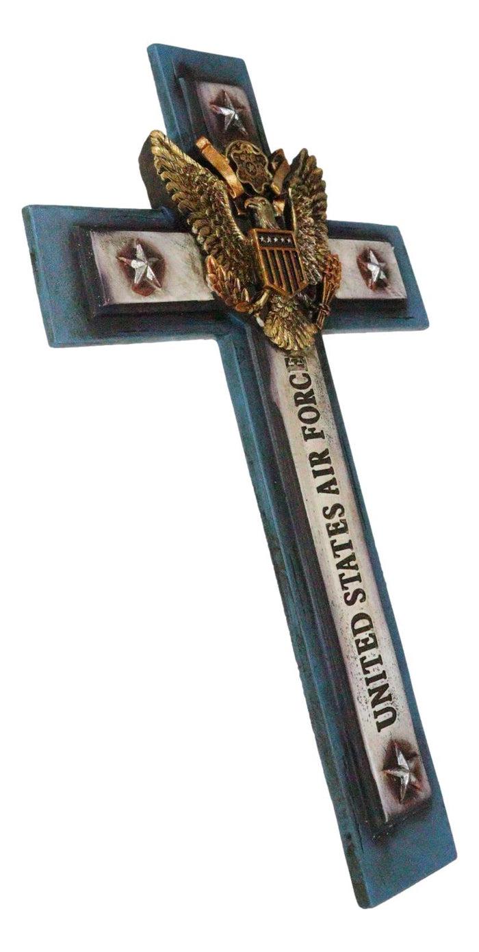 Ebros Gift Western USA Air Force Patriotic Bald Eagle Emblem Blue Memorial Wall Cross