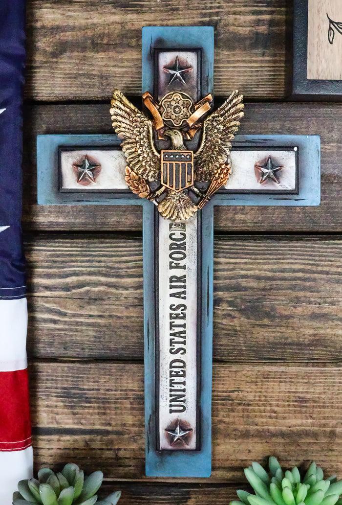 ebros gift Western USA Air Force Patriotic Bald Eagle Emblem Blue Memorial Wall Cross