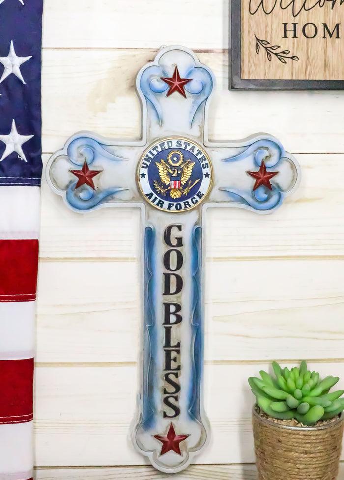 ebros gift Western USA Air Force Patriotic Bald Eagle Emblem God Bless Memorial Wall Cross