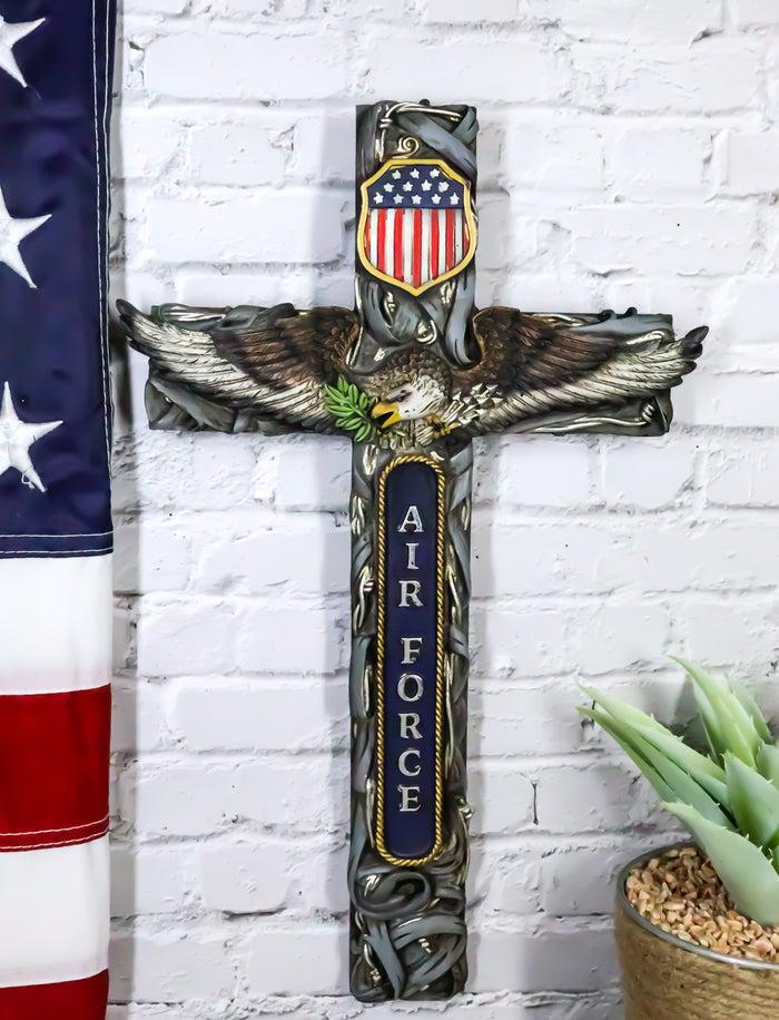 ebros gift Western USA Flag Air Force Military Patriotic Bald Eagle Memorial Wall Cross