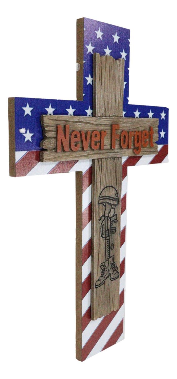 Ebros Gift Western USA Flag Hero Fallen Soldier Boot Rifle Helmet Never Forget Wall Cross