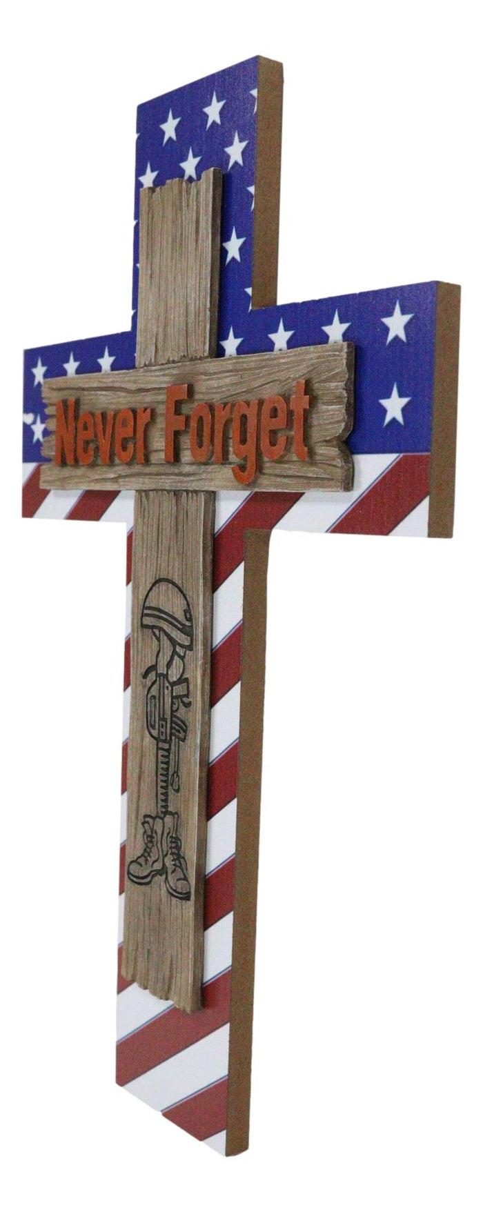 Ebros Gift Western USA Flag Hero Fallen Soldier Boot Rifle Helmet Never Forget Wall Cross