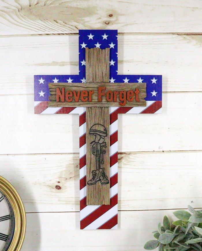 ebros gift Western USA Flag Hero Fallen Soldier Boot Rifle Helmet Never Forget Wall Cross