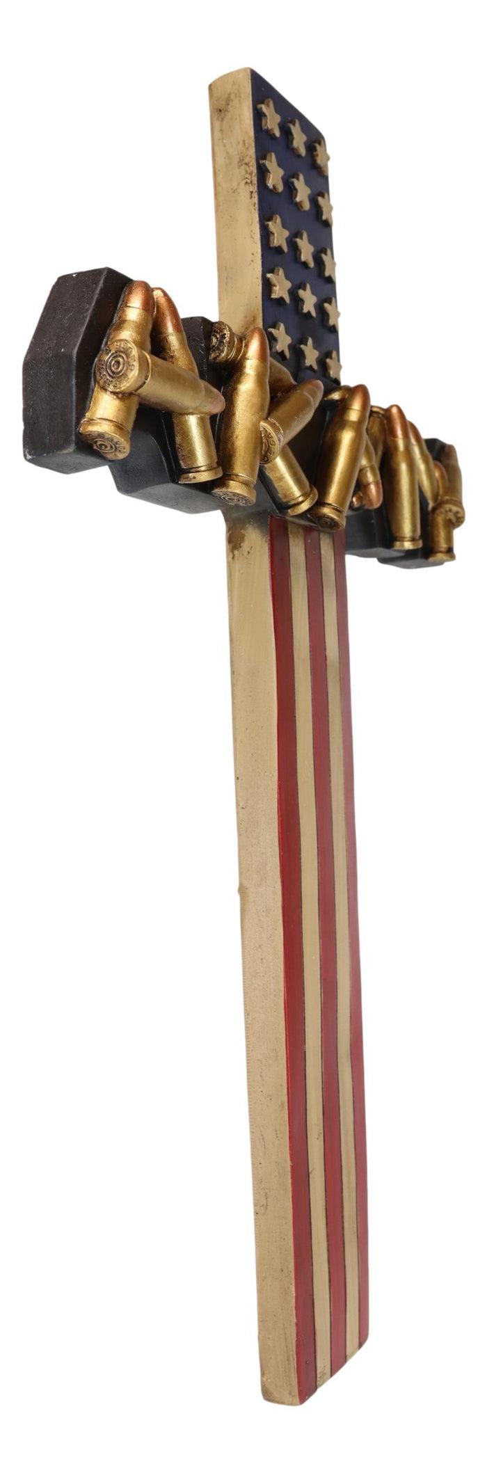 Ebros Gift Western USA Flag Military Army With Bullet Shell Casings Memorial Wall Cross