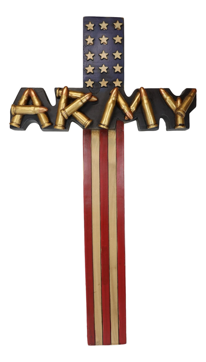 Ebros Gift Western USA Flag Military Army With Bullet Shell Casings Memorial Wall Cross