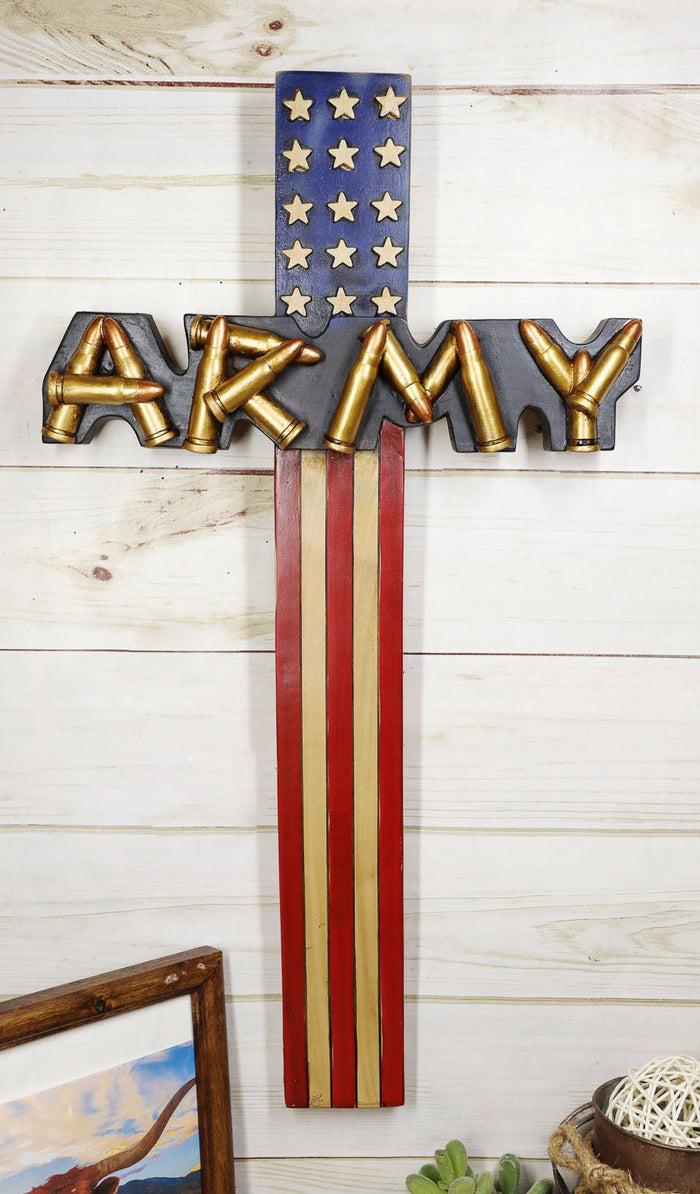 ebros gift Western USA Flag Military Army with Bullet Shell Casings Memorial Wall Cross