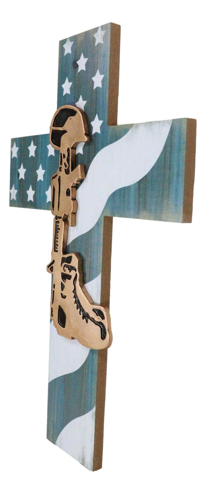 Ebros Gift Western USA Flag Military Patriotic Fallen Soldier Boot Rifle Helmet Wall Cross