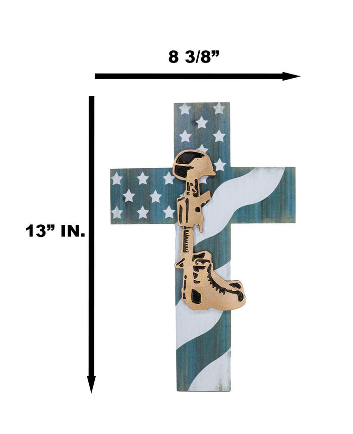 Ebros Gift Western USA Flag Military Patriotic Fallen Soldier Boot Rifle Helmet Wall Cross