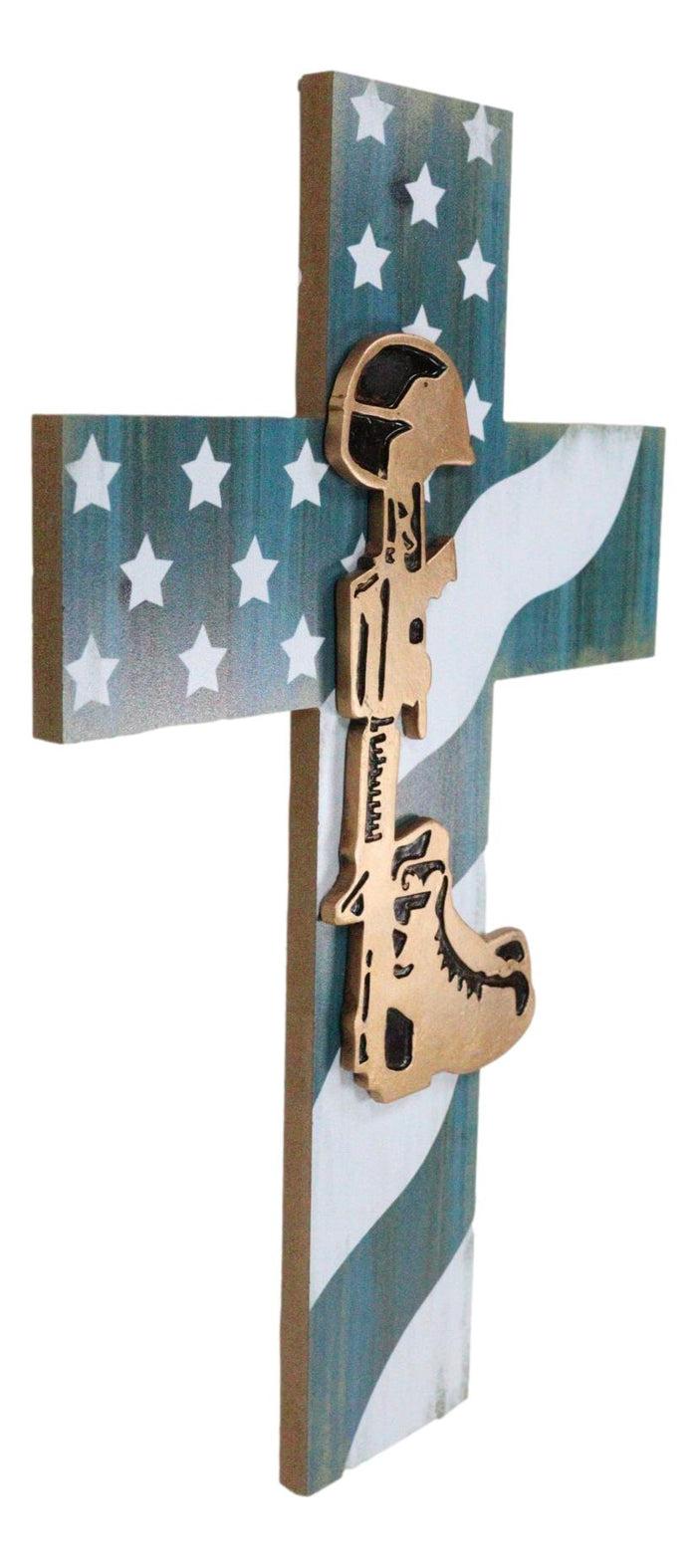 Ebros Gift Western USA Flag Military Patriotic Fallen Soldier Boot Rifle Helmet Wall Cross