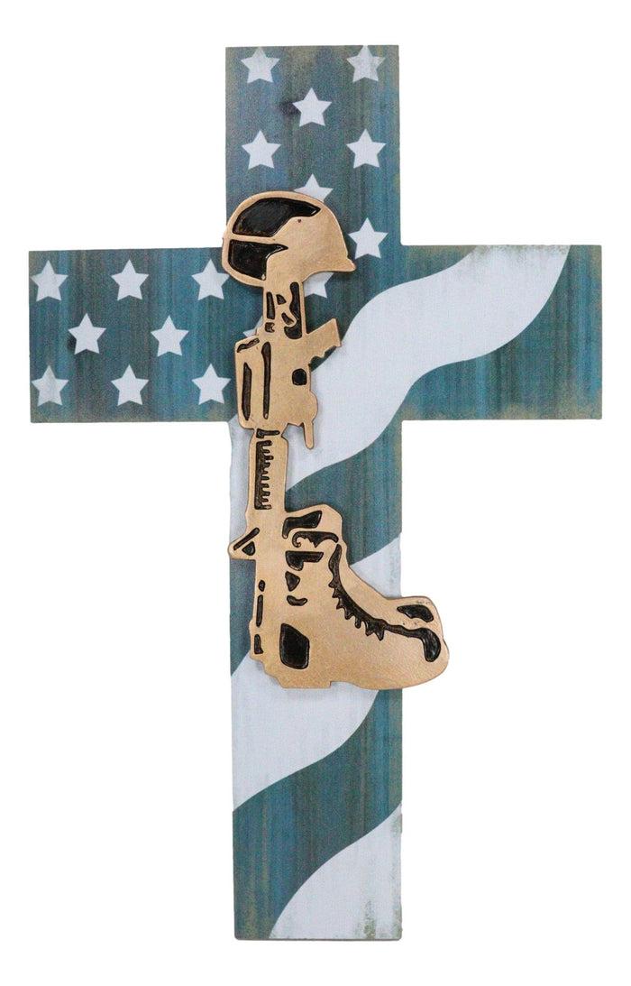 ebros gift Western USA Flag Military Patriotic Fallen Soldier Boot Rifle Helmet Wall Cross
