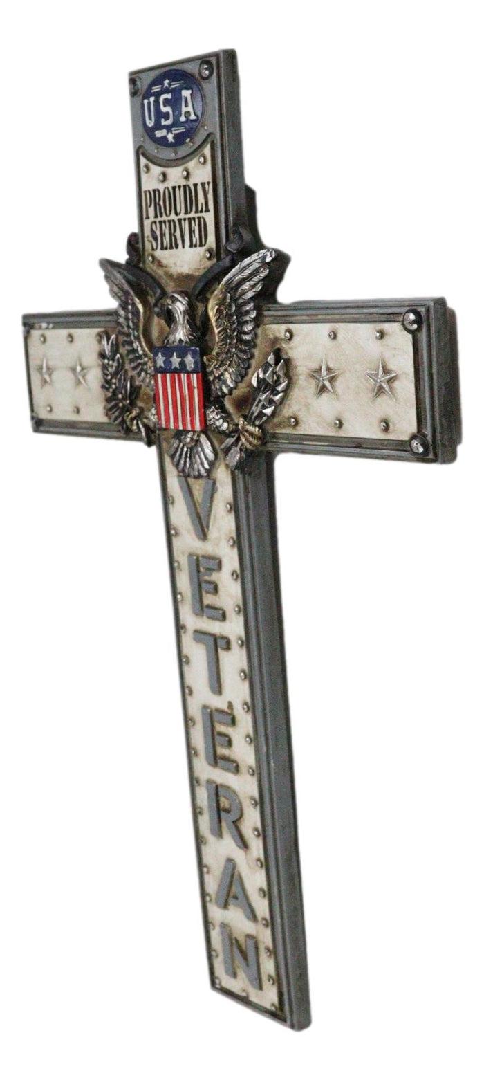 Ebros Gift Western USA Proudly Served Flag American Great Seal Eagle Veteran Wall Cross